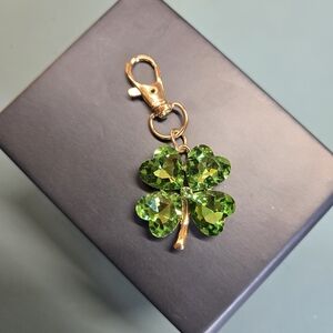 4 Leaf Clover Keychain Bag Charm Green Crystal